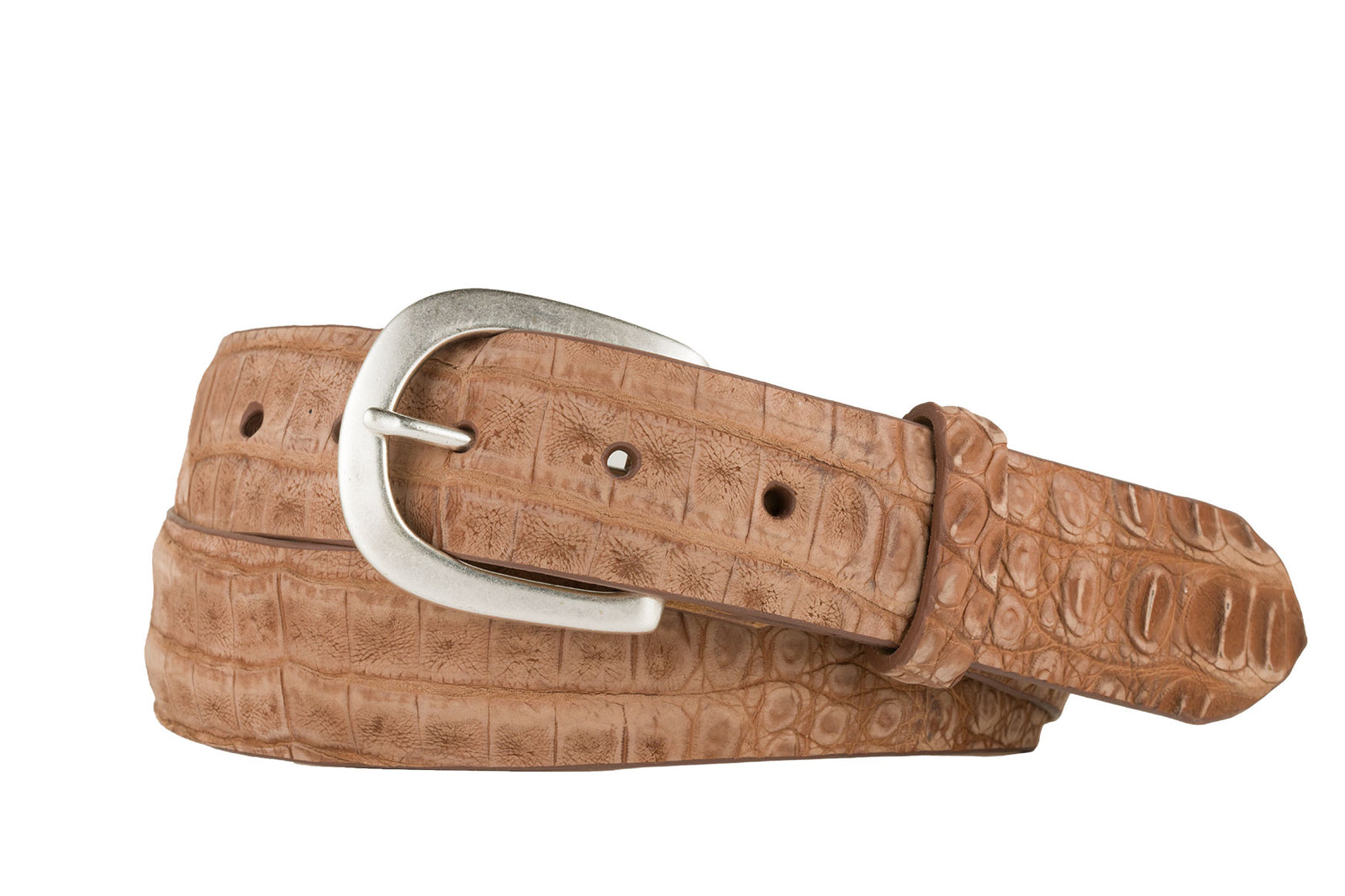 Nubuck Caiman Crocodile Belt with Antique Silver Buckle