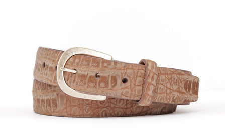 Nubuck Caiman Crocodile Belt with Antique Silver Buckle