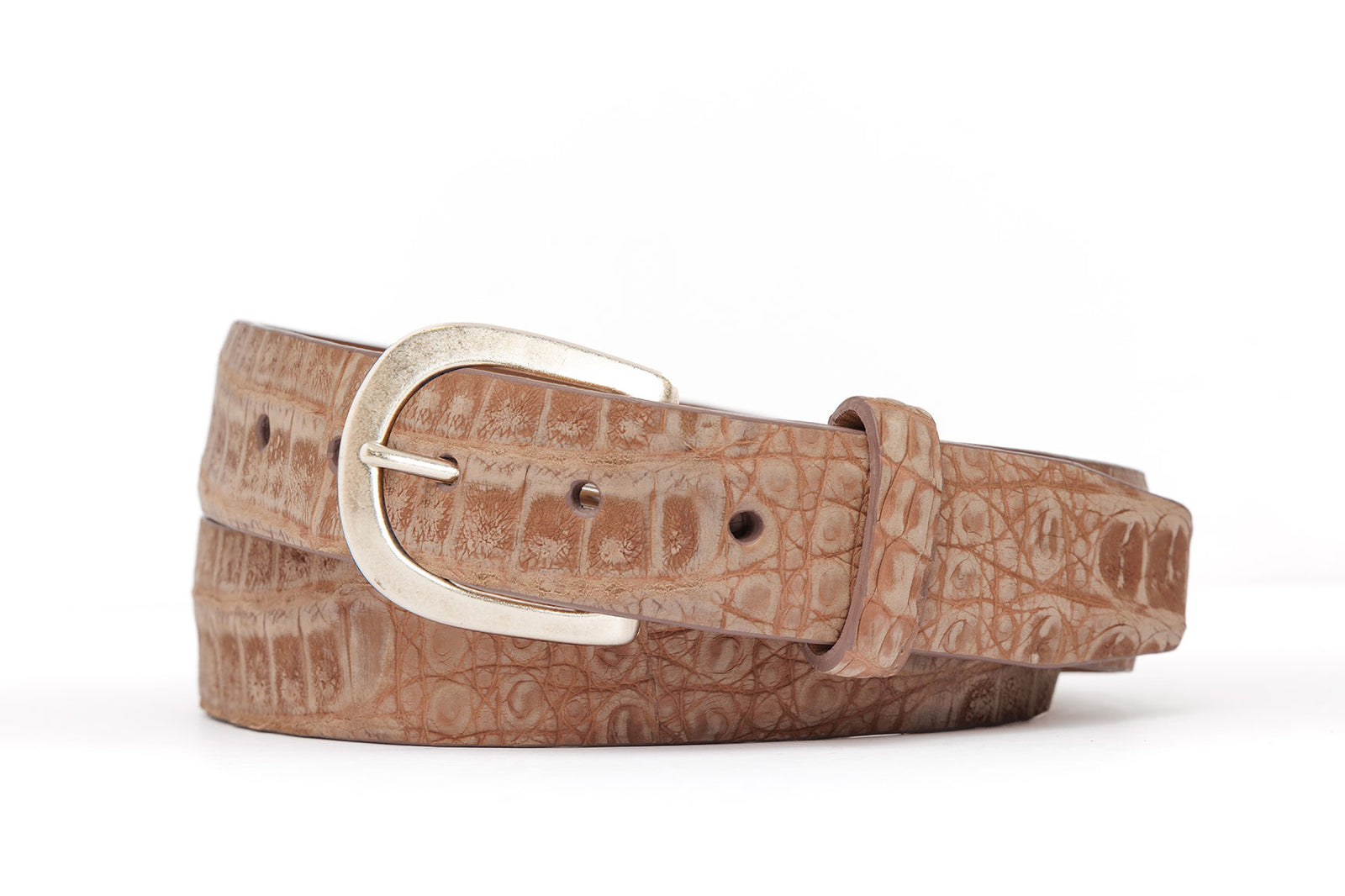 Nubuck Caiman Crocodile Belt with Antique Silver Buckle