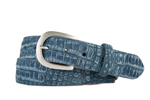 Nubuck Caiman Crocodile Belt with Antique Silver Buckle