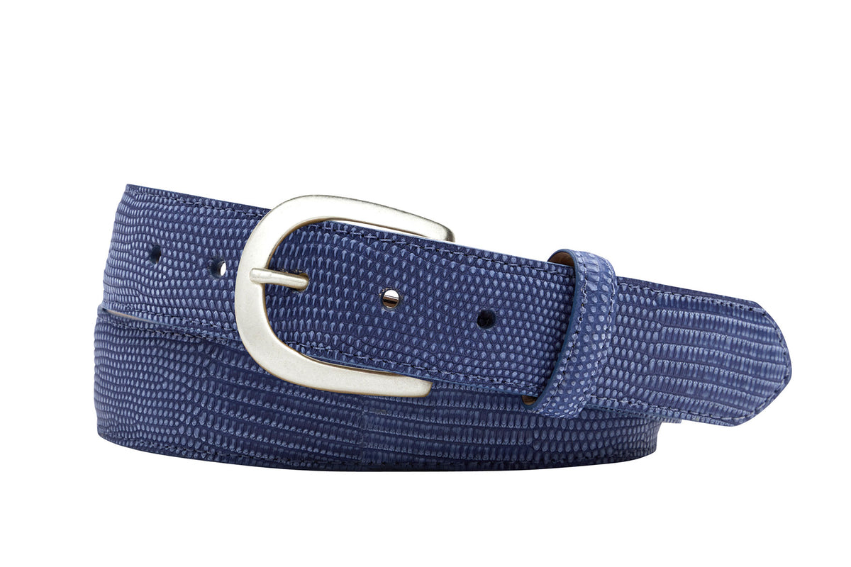 Nubuck Lizard Belt with Antique Silver Buckle