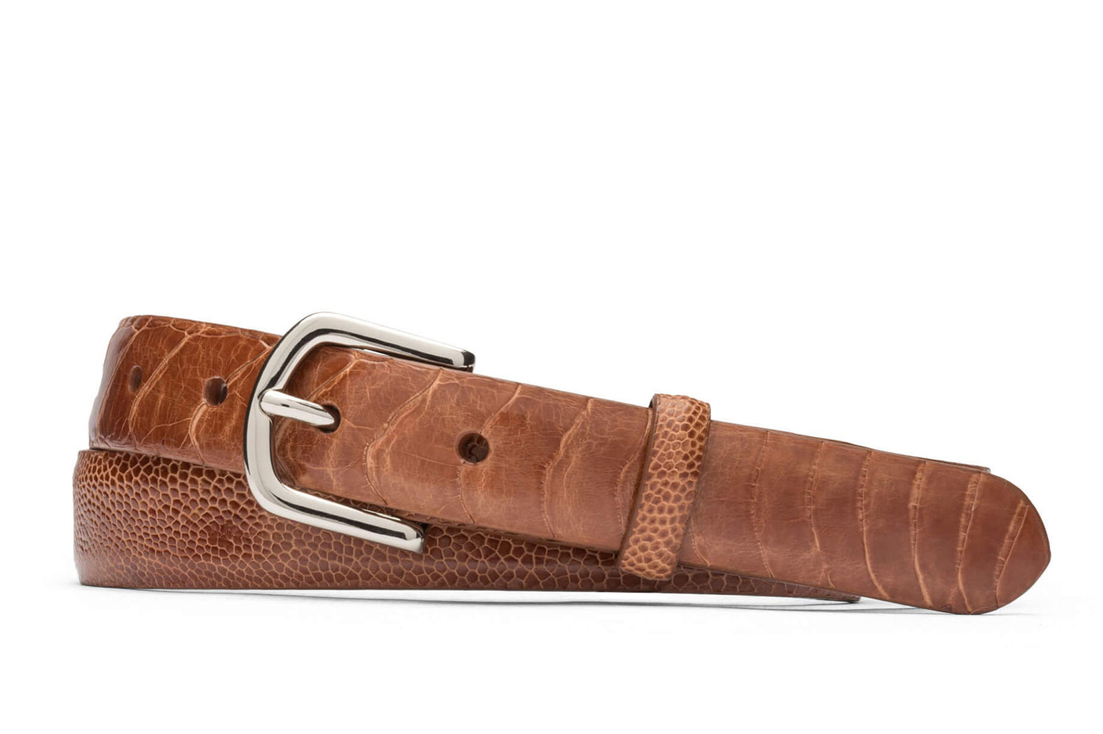 Ostrich Leg Belt with Nickel Buckle