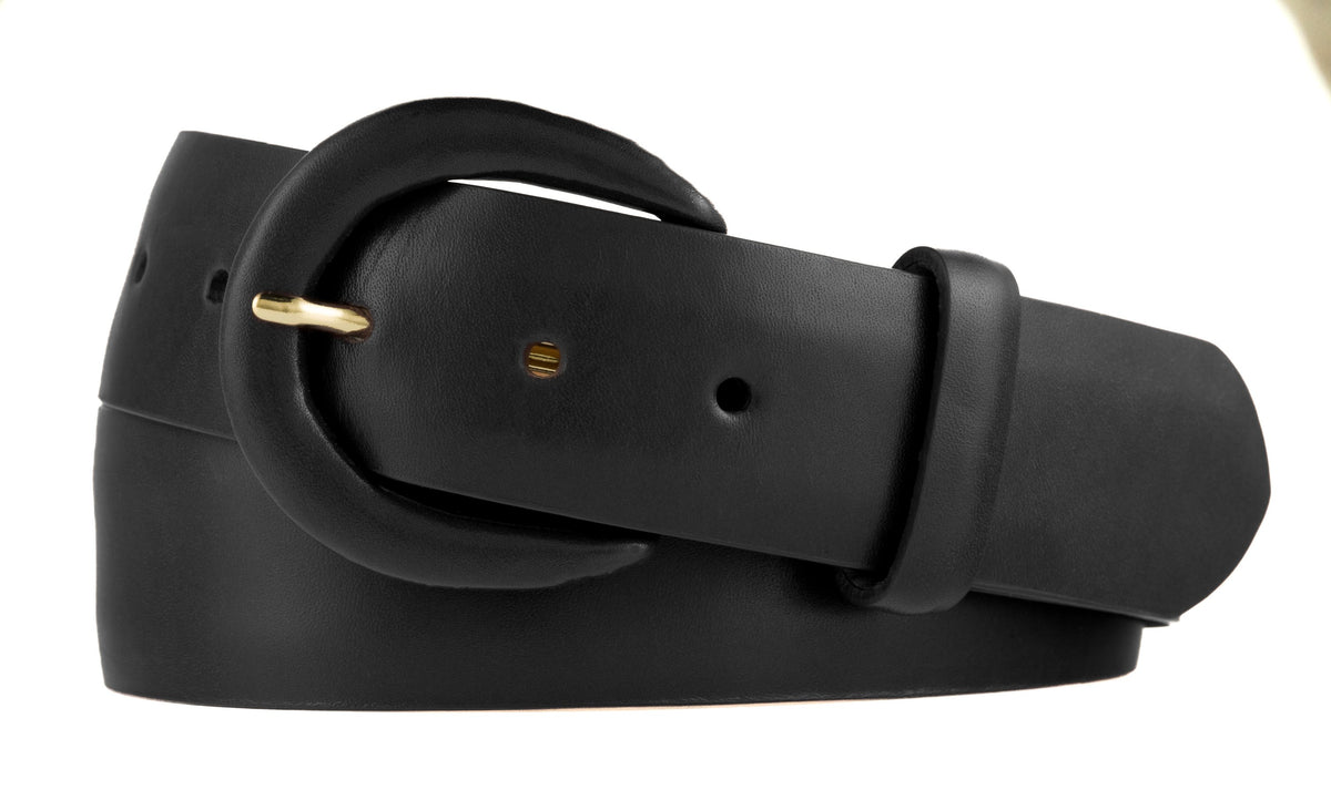 Monte Carlo Calf Belt with Covered Crescent Buckle - Black