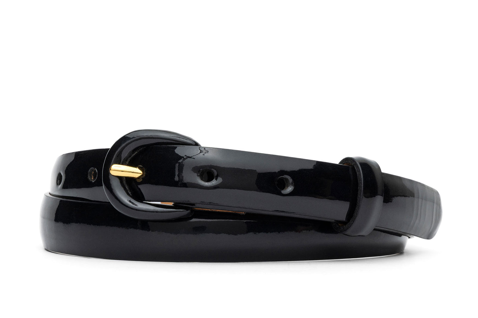 Patent Leather Belt with Covered Crescent Buckle