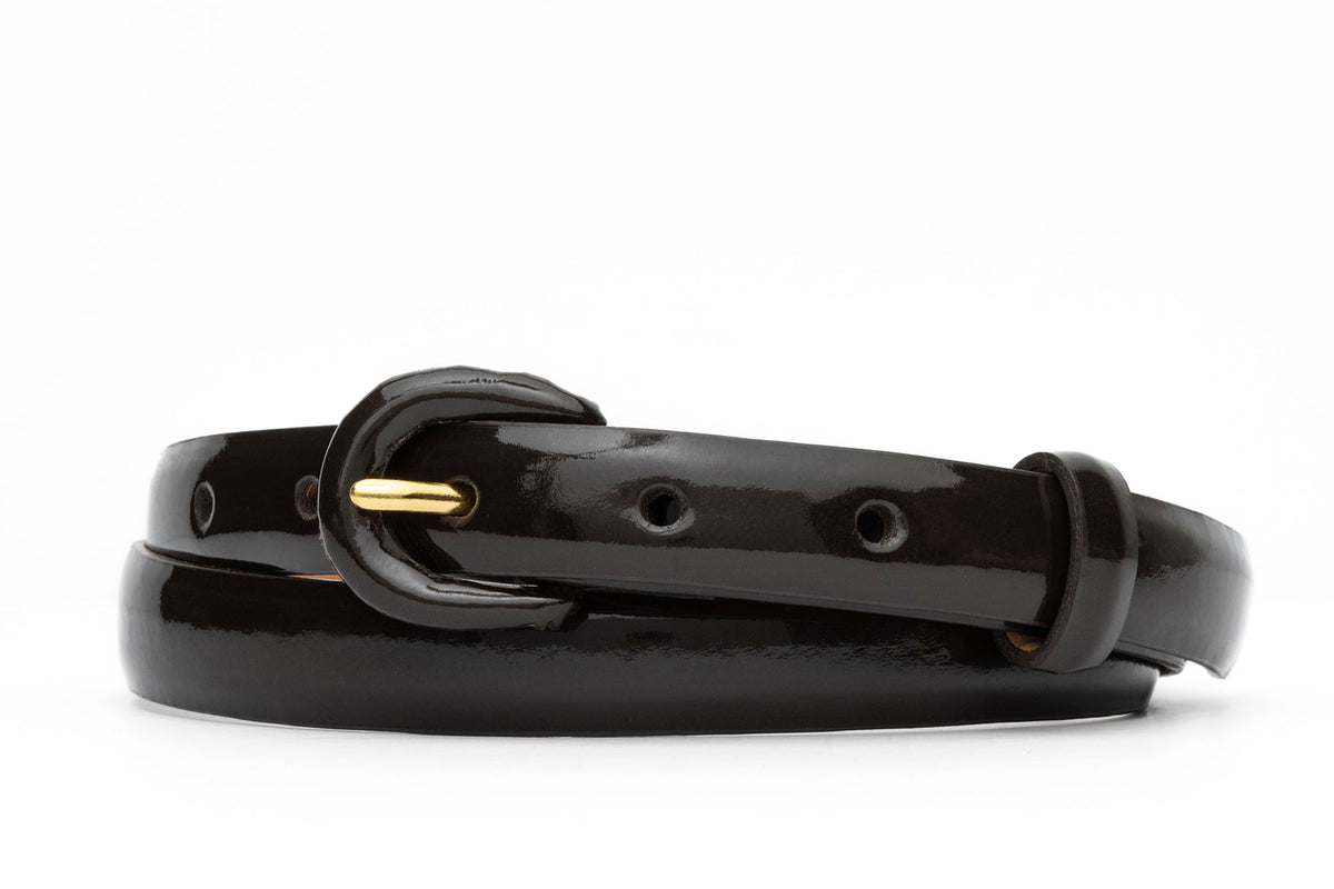 Patent Leather Belt with Covered Crescent Buckle