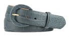1-1/2" Matte Alligator Belt with Covered Crescent Buckle - Blue Jean
