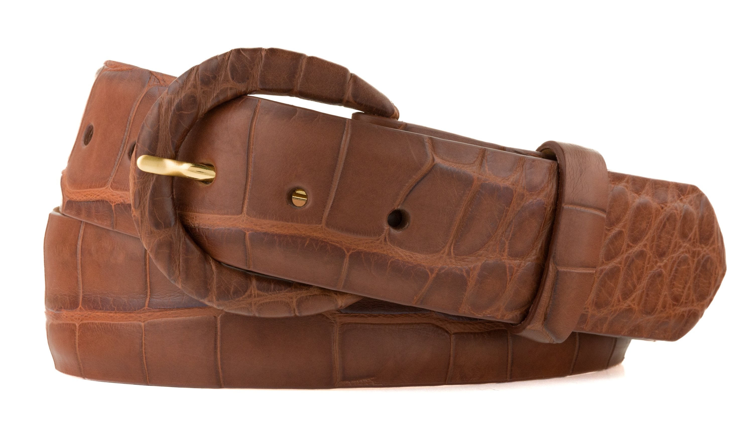 1-1/2" Matte Alligator Belt with Covered Crescent Buckle - Gold
