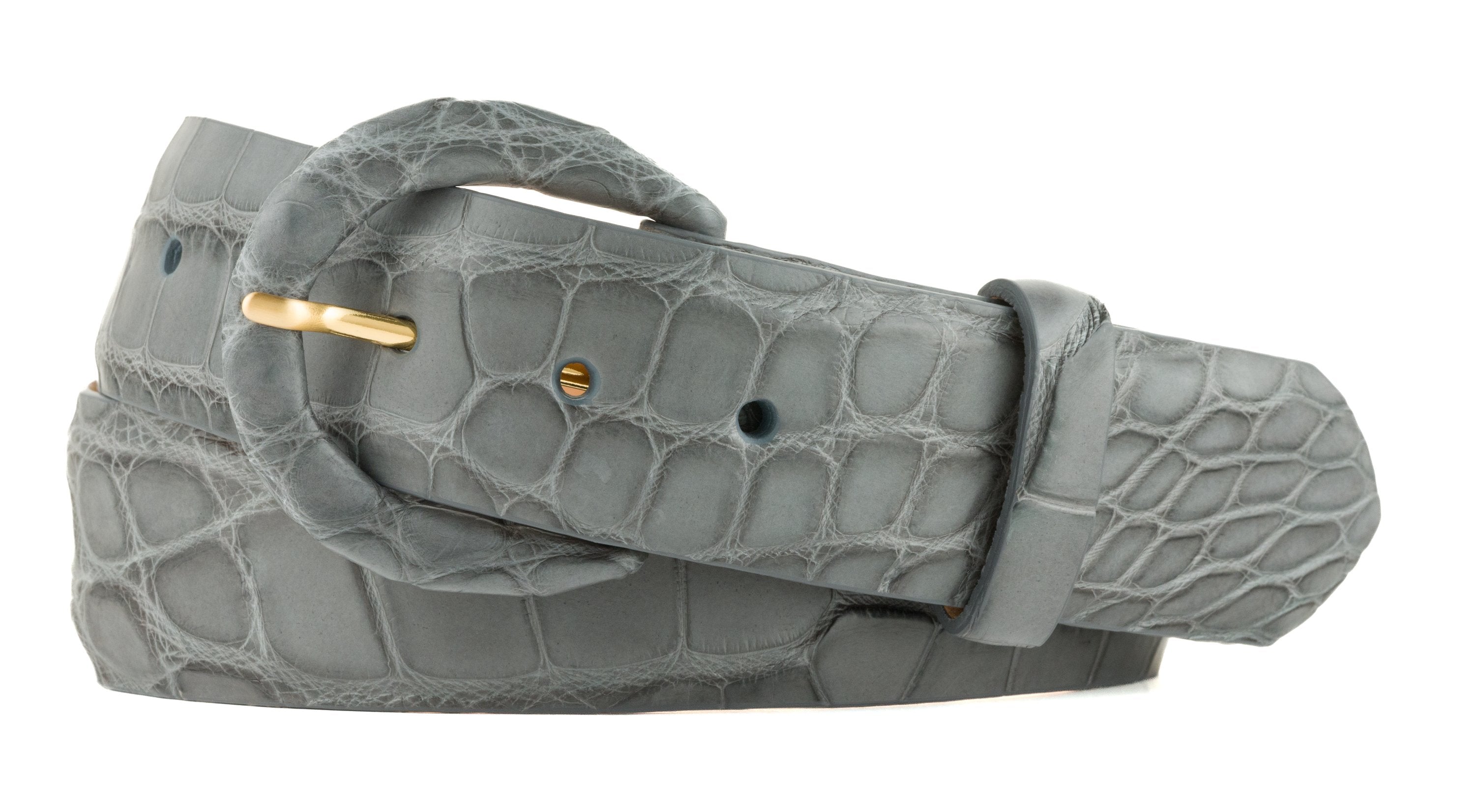 1-1/2" Matte Alligator Belt with Covered Crescent Buckle - Grey
