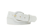 1-1/2" Matte Alligator Belt with Covered Crescent Buckle - White