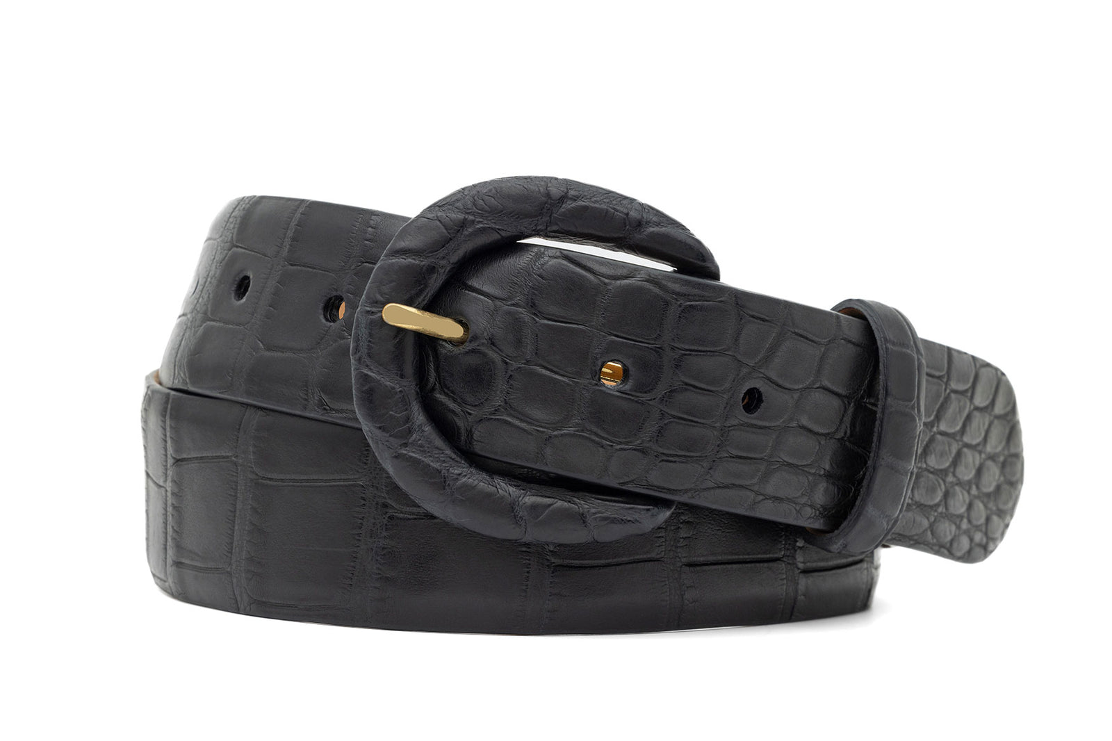 1-1/2" Matte Alligator Belt with Covered Crescent Buckle