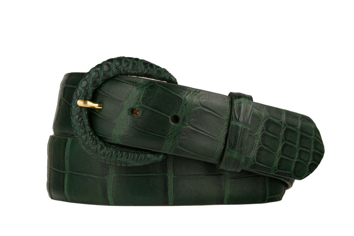 1-1/2" Matte Alligator Belt with Covered Crescent Buckle