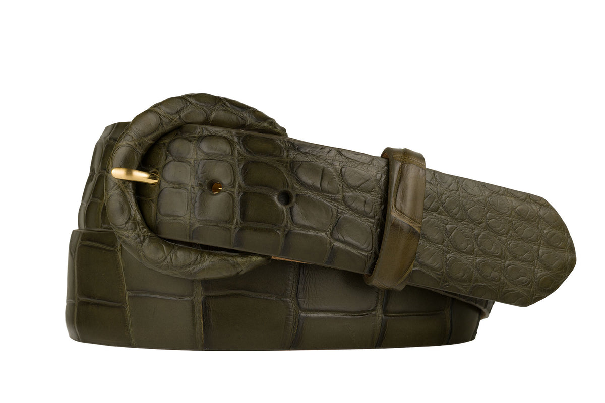 1-1/2" Matte Alligator Belt with Covered Crescent Buckle
