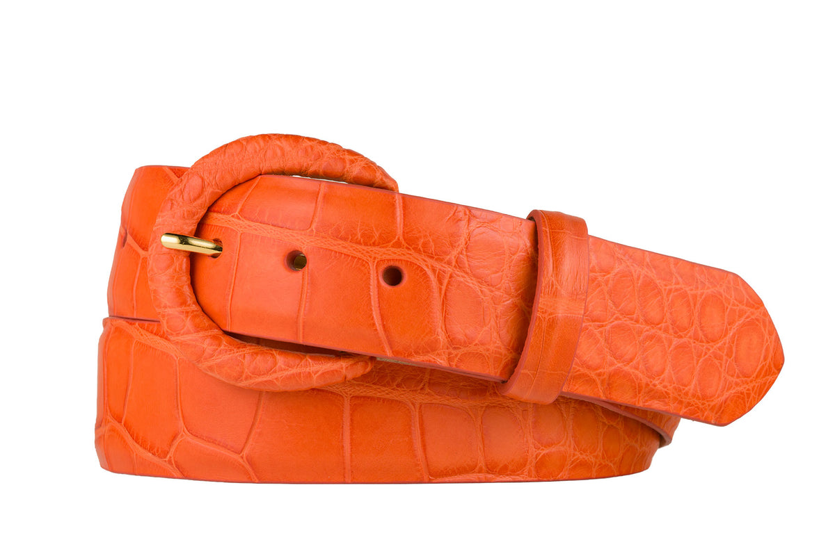 1-1/2" Matte Alligator Belt with Covered Crescent Buckle