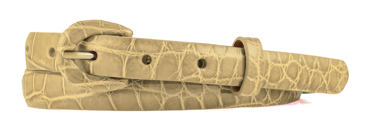 5/8" Glazed Alligator Belt with Covered Crescent Buckle - Café au Lait