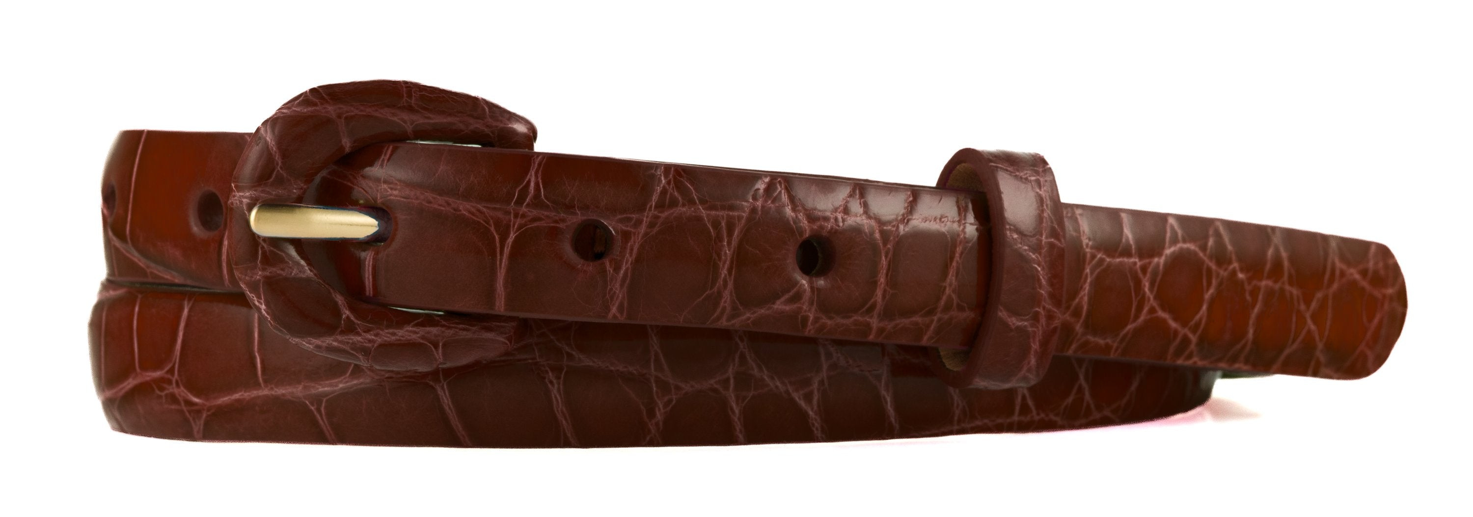 5/8" Glazed Alligator Belt with Covered Crescent Buckle - Cognac