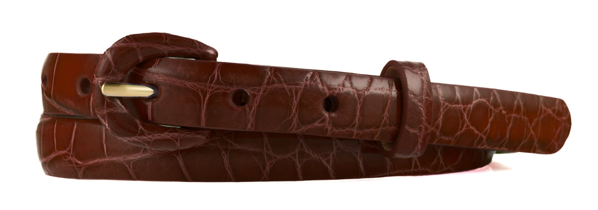 5/8" Glazed Alligator Belt with Covered Crescent Buckle - Cognac