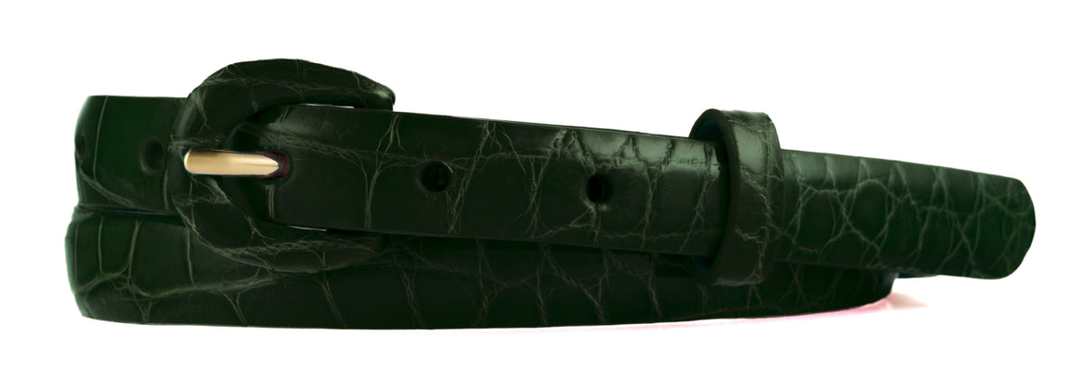 5/8" Glazed Alligator Belt with Covered Crescent Buckle - Forest Green
