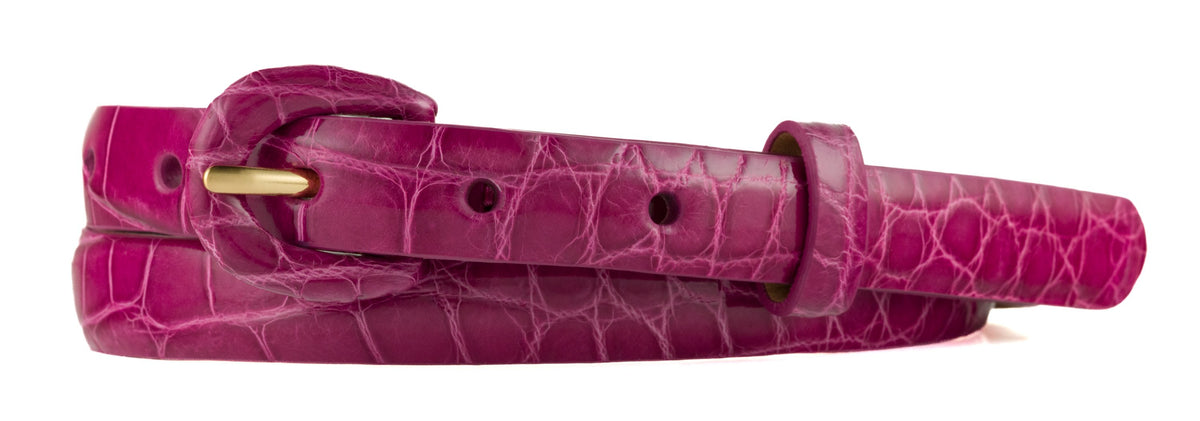 5/8" Glazed Alligator Belt with Covered Crescent Buckle - Fuchsia