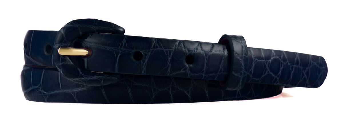 5/8" Glazed Alligator Belt with Covered Crescent Buckle - Navy
