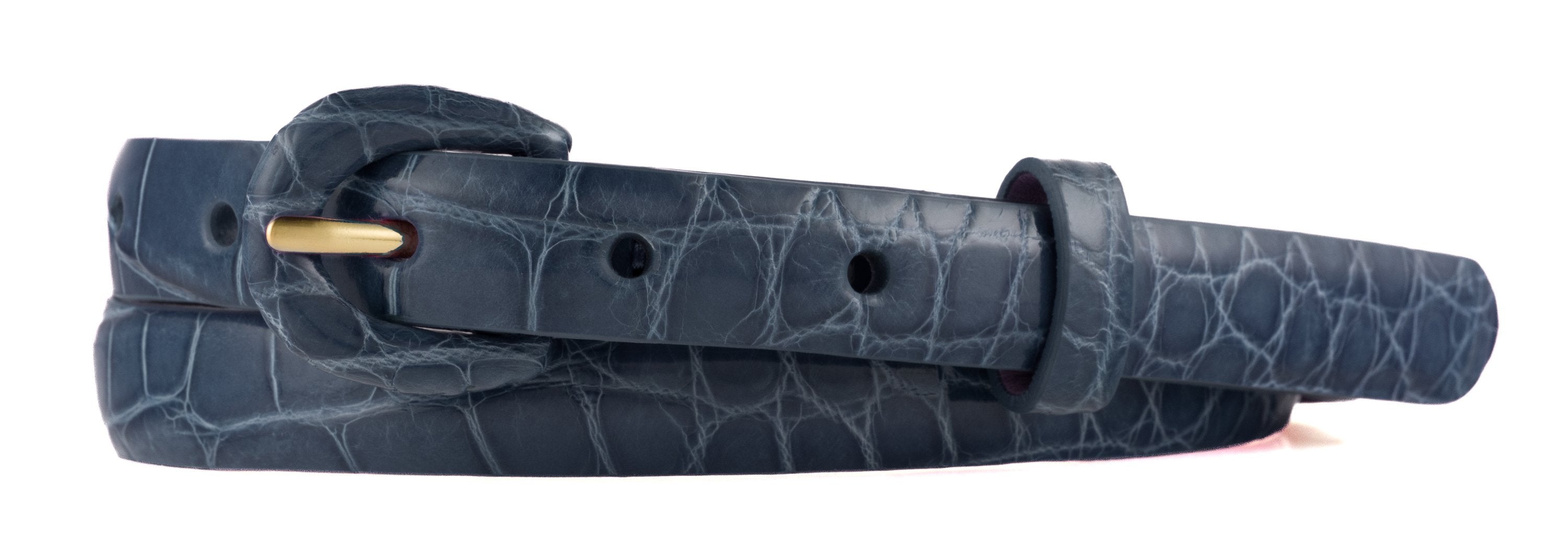 5/8" Glazed Alligator Belt with Covered Crescent Buckle - Ocean Blue