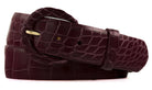 1-1/2" Glazed Alligator Belt with Covered Crescent Buckle - Burgundy