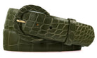 1-1/2" Glazed Alligator Belt with Covered Crescent Buckle - Olive