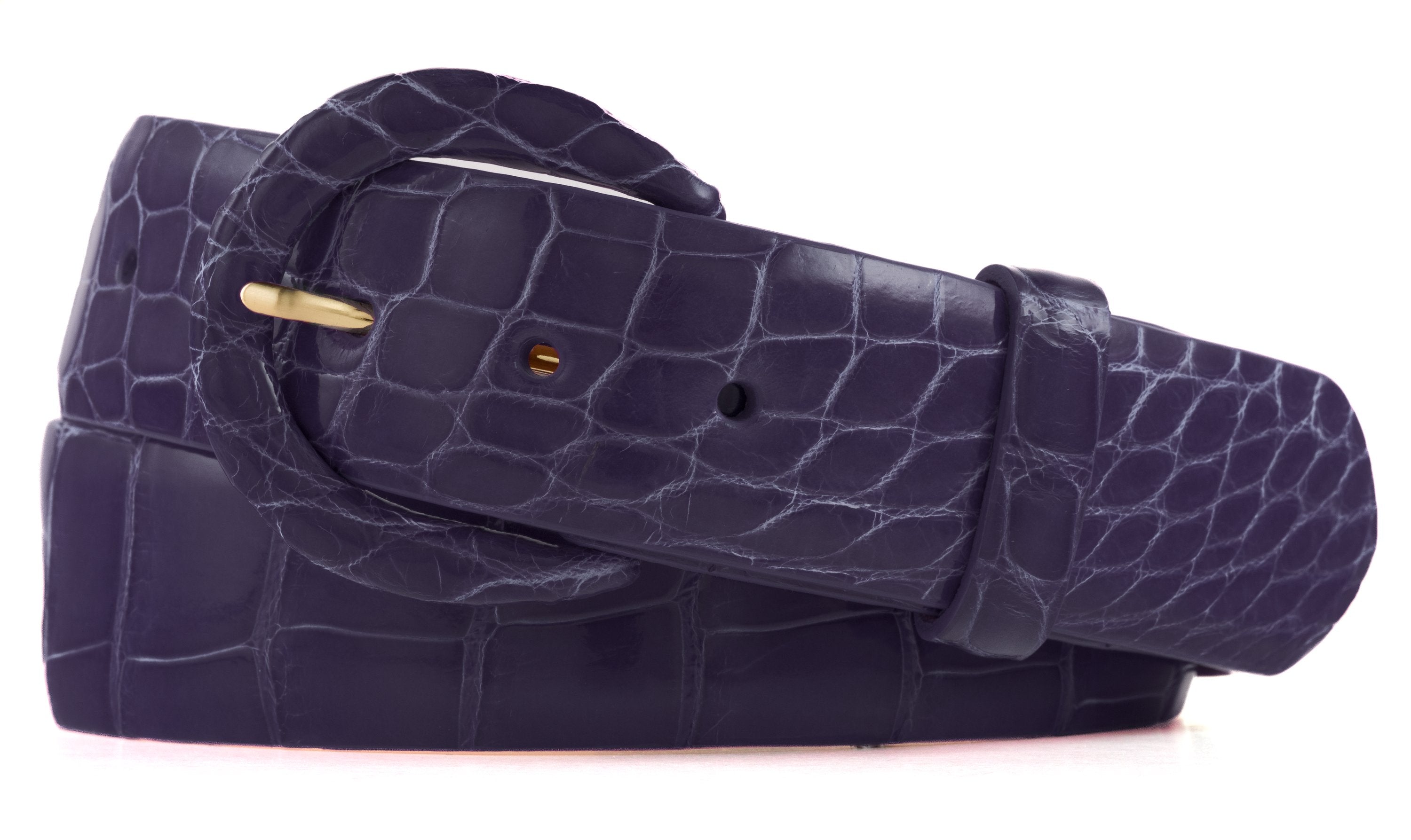 1-1/2" Glazed Alligator Belt with Covered Crescent Buckle - Violet