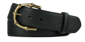 Pebbled Bison Belt with Antique Brass Buckle
