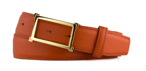 Pebbled Calf Belt with Gold Window Buckle