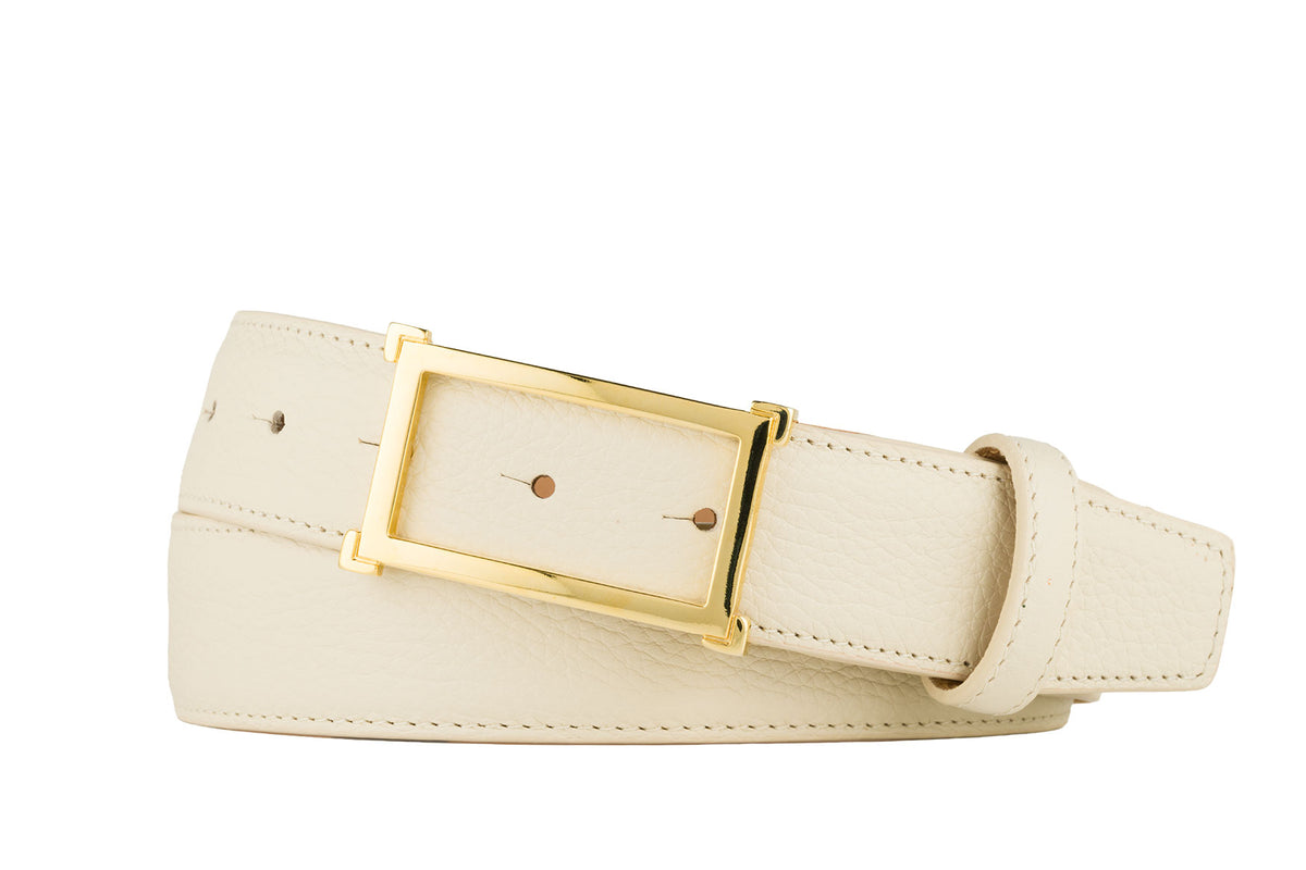 Pebbled Calf Belt with Gold Window Buckle