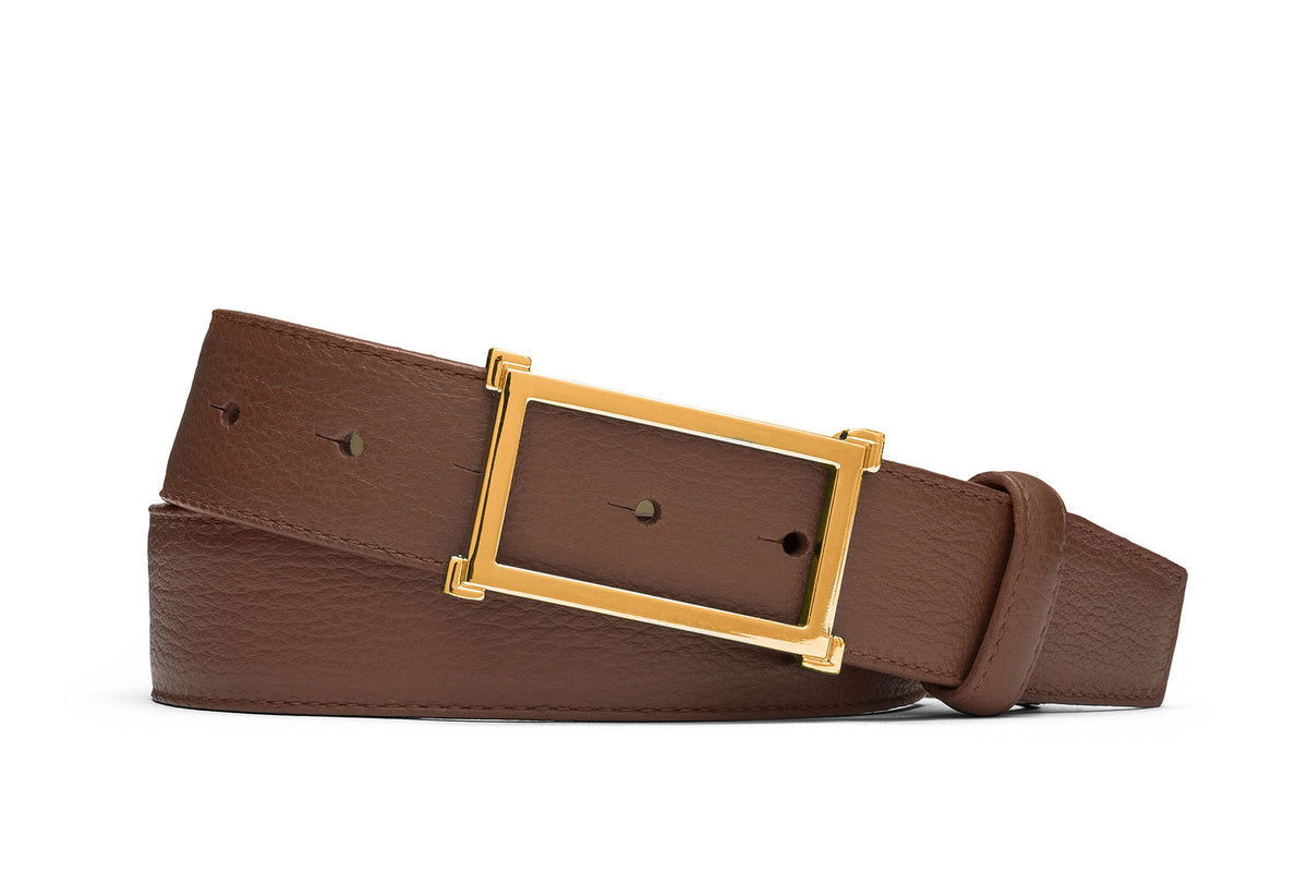 Pebbled Calf Belt with Gold Window Buckle