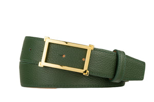 Pebbled Calf Belt with Gold Window Buckle
