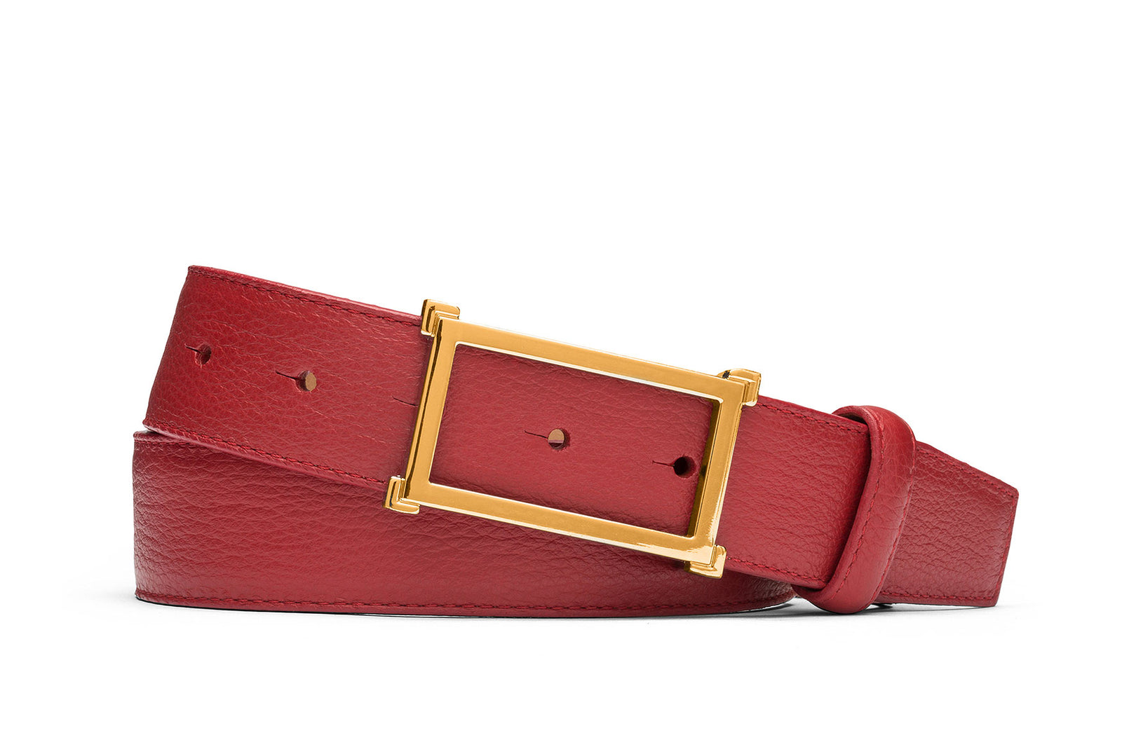 Pebbled Calf Belt with Gold Window Buckle