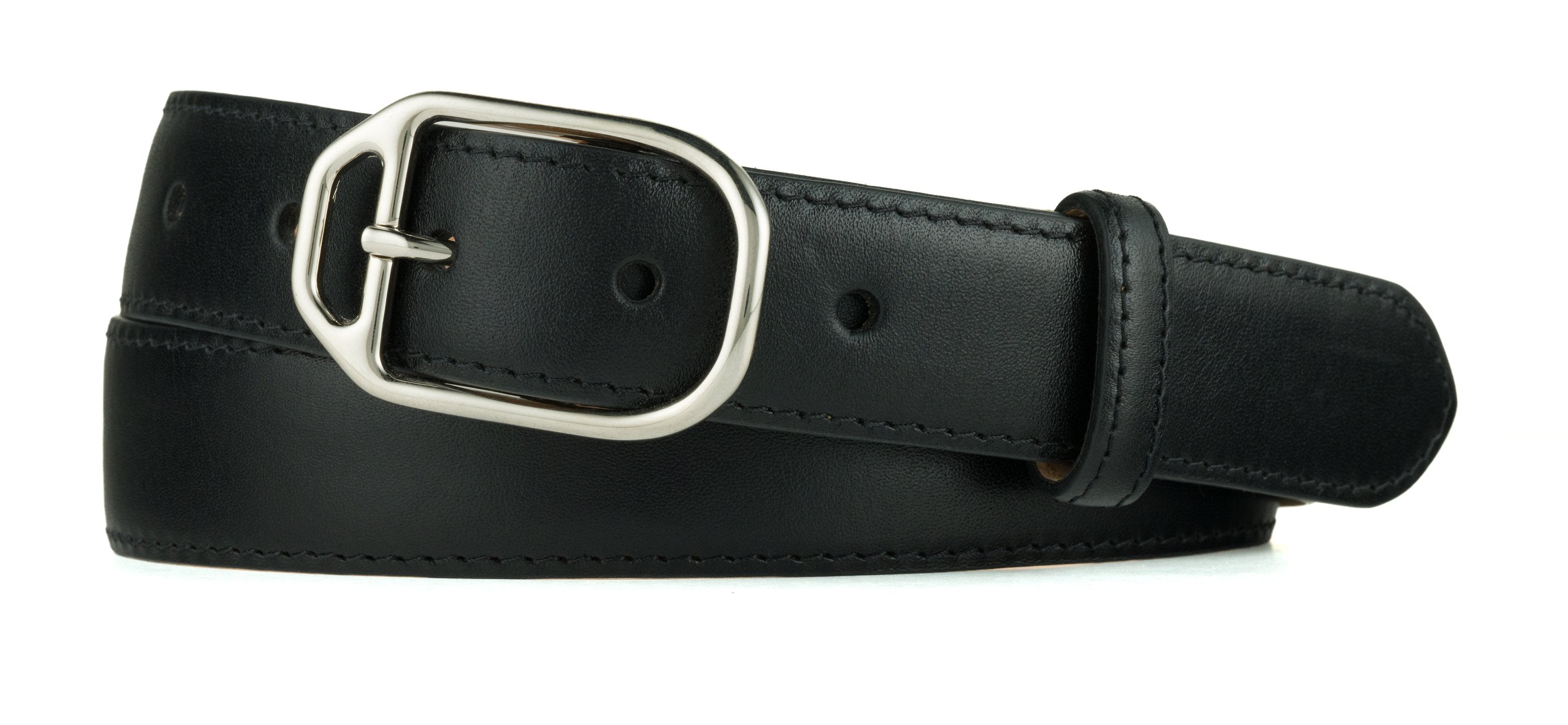 Glazed Calf Belt with Nickel Stirrup Buckle - Black