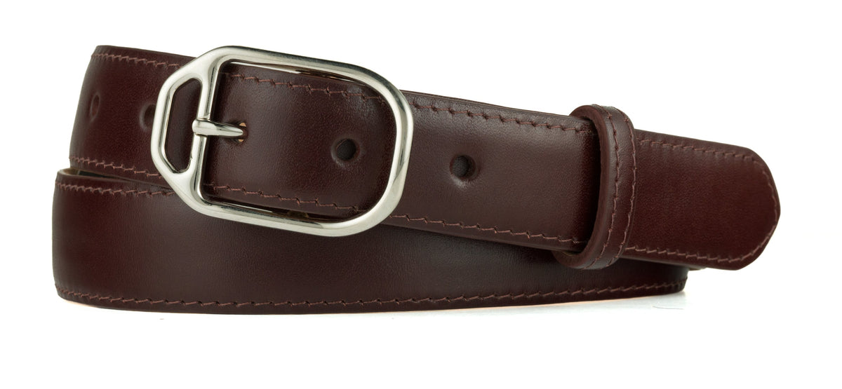 Glazed Calf Belt with Nickel Stirrup Buckle - Chocolate