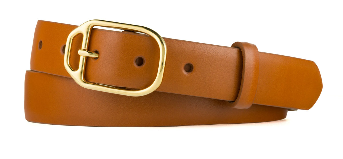 Glazed Calf Belt with Nickel Stirrup Buckle - Cognac