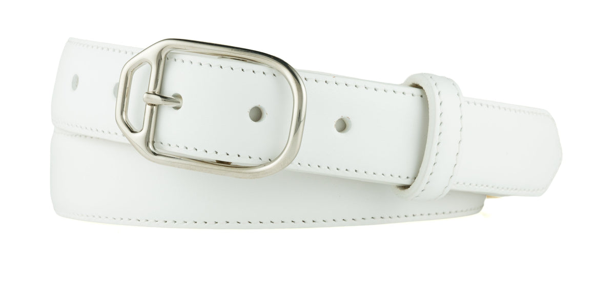 Glazed Calf Belt with Nickel Stirrup Buckle - White