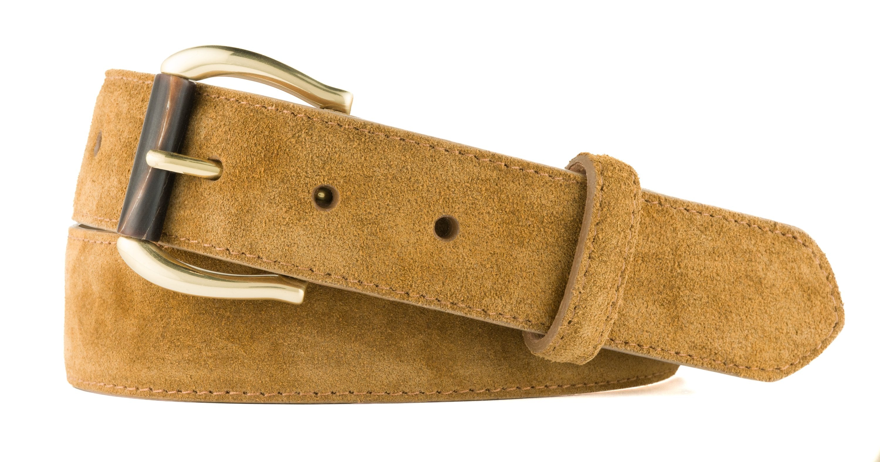 Suede Calf Belt with Horn Roller Buckle - New Snuff
