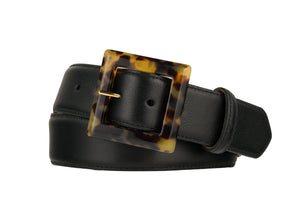 Semi-Matte Calf Belt with Square Tortoise Buckle