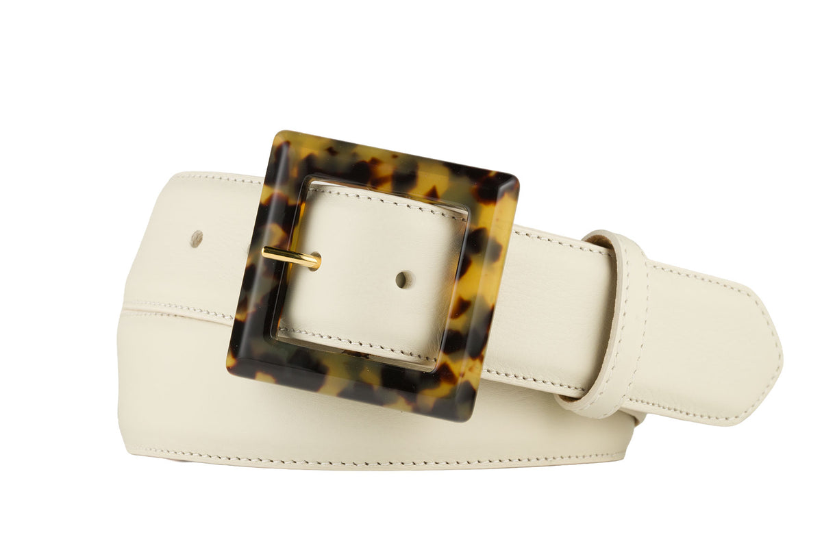 Semi-Matte Calf Belt with Square Tortoise Buckle