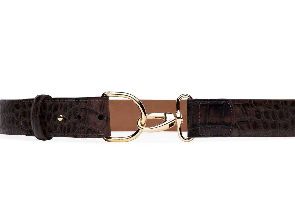 Italian Embossed Crocodile Belt with Gold Lobster Claw Buckle