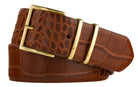 Italian Embossed Crocodile Belt with Gold Buckle and Two Keepers - Cognac