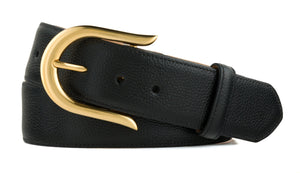 Pebbled Calf Belt with Brushed Gold Buckle