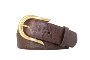 Pebbled Calf Belt with Brushed Gold Buckle