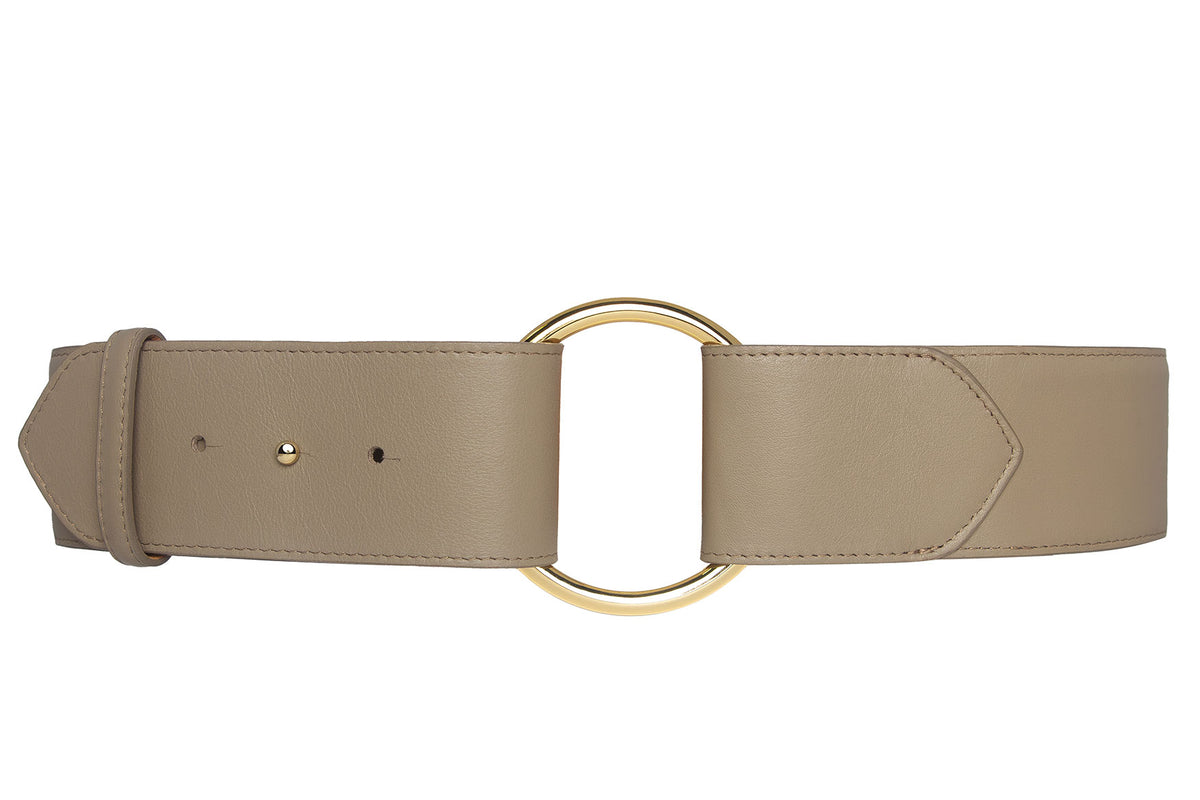 Pebbled Calf Belt with Gold O-Ring and Stud Closure