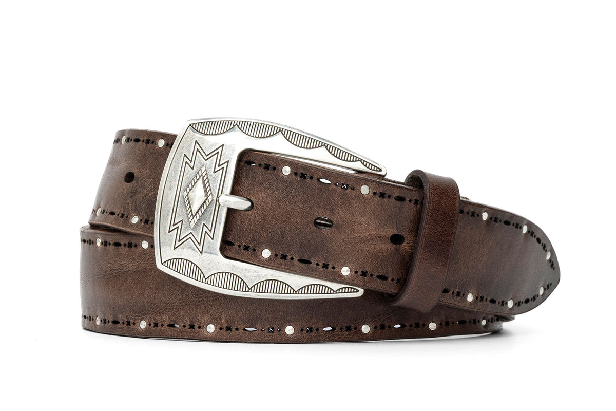 Italian Parallel Stud Belt with Antique Silver Buckle