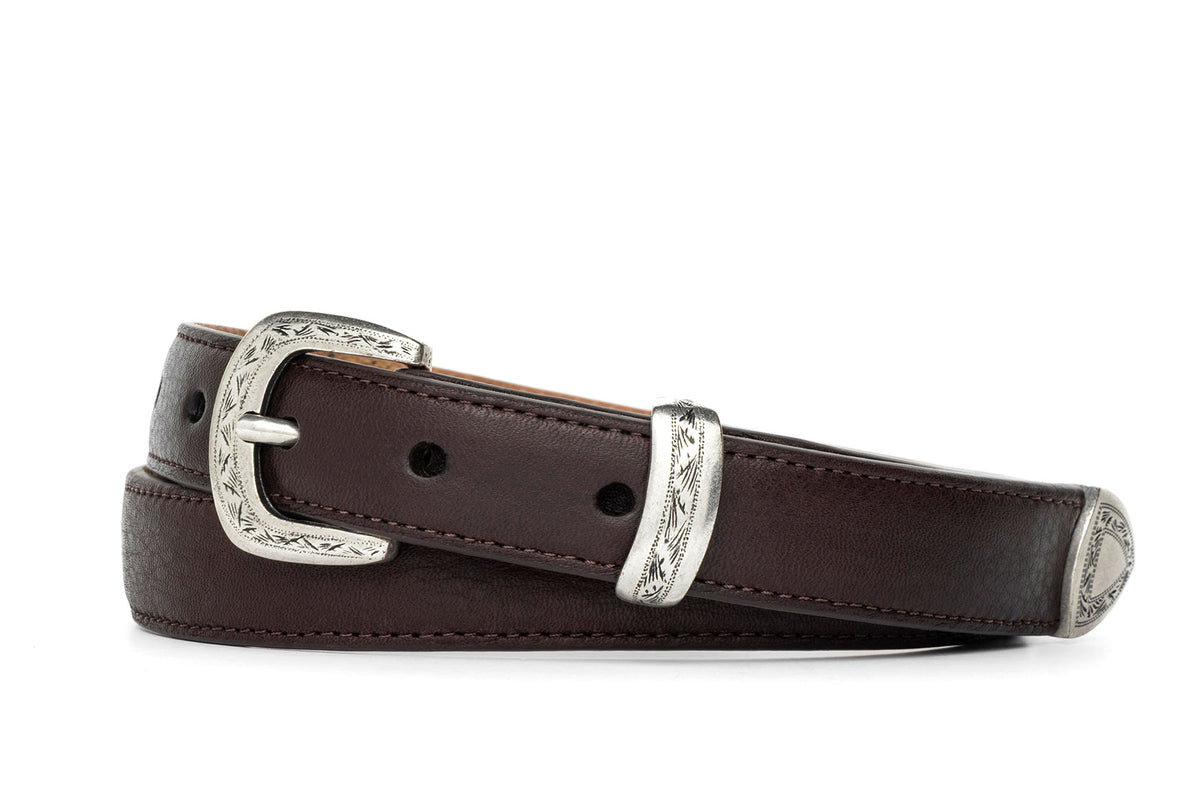Dublin Calf Belt with Etched Antique Silver Tip Set