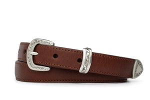 Dublin Calf Belt with Etched Antique Silver Tip Set