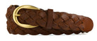 Braided Calf Belt with Brushed Gold Buckle - Cognac