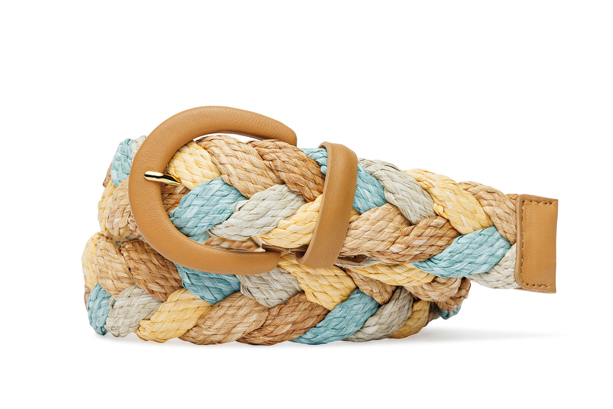 Braided Straw Belt with Covered Buckle